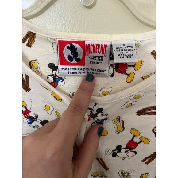 VTG  Disney Mickey Mouse Womens Sleep Shirt Top Sz Small bacon‎ Eggs - Picture 2 of 10